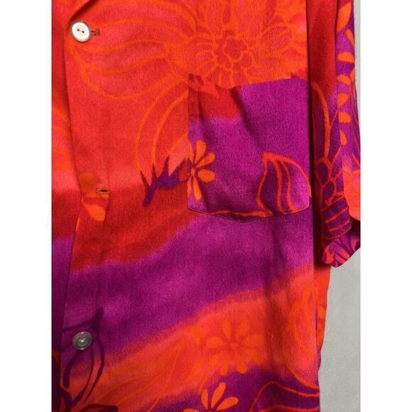 Vintage 60’s Isoshima's Hale Aloha Hawaiian Shirt Orange Pink Fuzzy Large - Picture 3 of 9